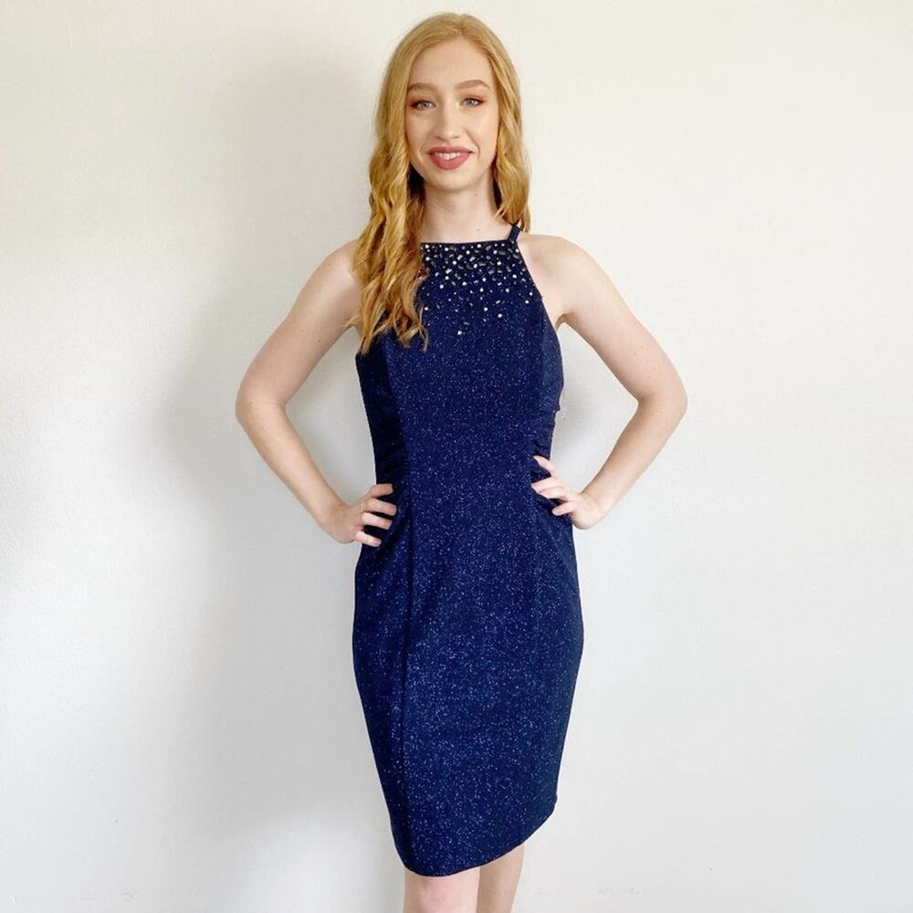 Vince Camuto Jeweled Navy Glitter Dress NWT 8